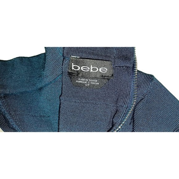 Bebe Dark Teal Mock Neck Cutout Chest Long-Sleeve Stretchy Ribbed Mini Dress - S - Picture 9 of 9